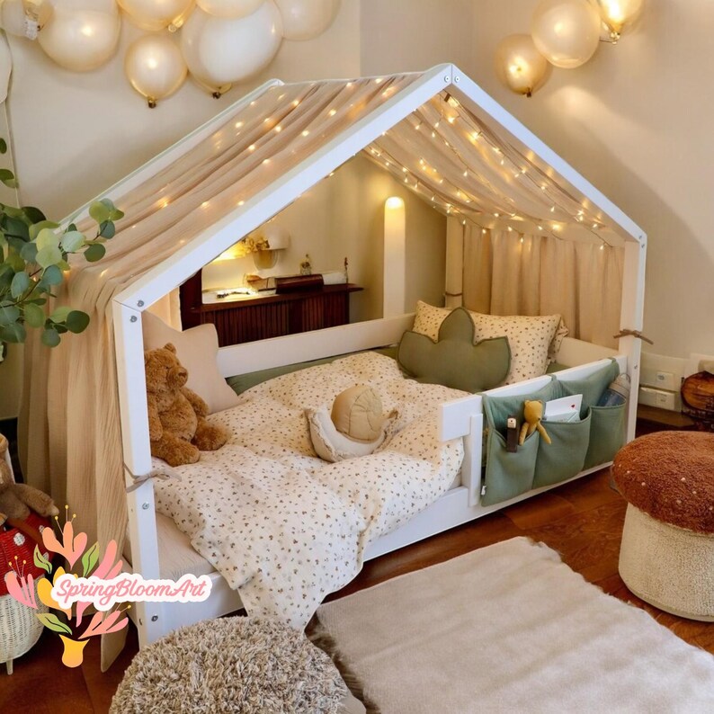 Linen Montessori House Bed Linen Canopy Bed For Kids House Bed linen-montessori-house-bed-linen-canopy-bed-for-kids-house-bed