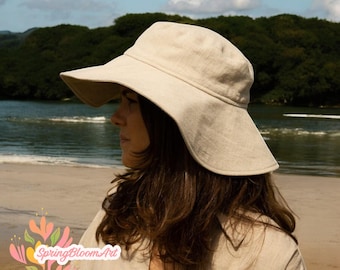 Linen Wide Brim Hat, Linen Sun Hat, Linen Bucket Hat, Natural Linen Summer Hat, Vacation Hat, Travel Sun Hat, Garden Hat, Custom Size Hat