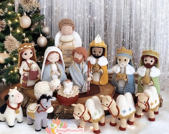Holy Family Nativity Scene, Crochet Nativity Set, Mother Mary, Joseph, Baby Jesus, Three Kings, Donkey and Sheep, Christmas Gift for Family
