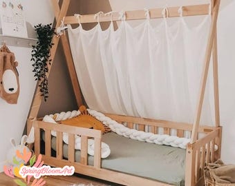 Linen Kids Bed Canopy, Montessori Bed Canopy, Soft Canopy for Baby, Toddler Bed Curtains, Kids Room Decor, Canopy Bed Drape, Linen Curtains