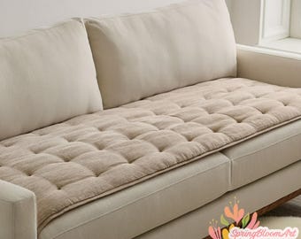 Quilted Linen Seat Sofa, Soft Linen Couch Cover, Linen Chair Seat Cushion, Kitchen Seat Cushion, Linen Seat Pillow, Home Decor, Custom Sofa