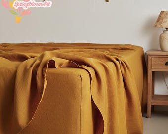 Linen Fitted Sheet, Linen Bedcover, Organic Linen Fitted Sheet, Washed Soft Linen Fitted Sheet King Queen, Custom Size Bedcover, Many sizes