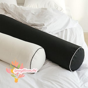 Linen Bolster Pillow Cover with Piping, Designer Pillow with Cording, Luxury Bolster Cushion Cover with Piping, Customizable Piping Colors