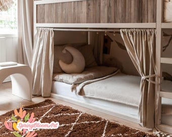 Linen Bunk Bed Canopy, Kura Bunk Curtain, Any Custom Size Canopy Bed House, Kids Bed Canopy for Girls, Bed Curtains, House Bed Canopy