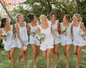 Bridal Party Sleepwear, Custom Bridesmaid Pajama Set, Personalized Linen Cotton Pajama Set, Bridal Party Loungewear, Bride Squad Gift