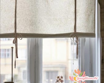 Linen Blend Roll-up Curtains,  Linen Rod Pocket Curtains, Kitchen Curtains, White Linen Bistro Curtains, Custom Curtains Made to Order