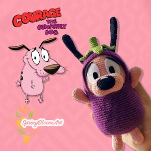 Custom Eggplant Courage the Cowardly Dog Crochet Inspired Plush,Horror Stuffed Dog,Amigurumi Courage Doll,Handmade Cowardly Dog,Courage Doll
