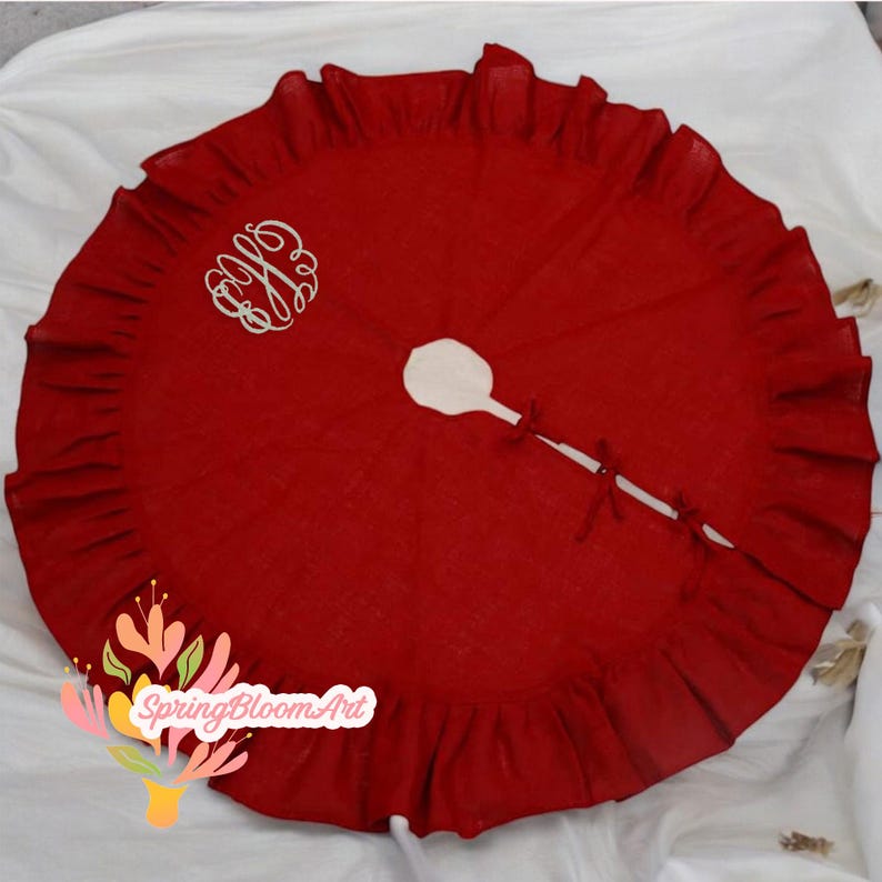 Custom Embroidered Tree Skirt, Ruffle Tree Skirt, Monogrammed Christmas tree Skirt, Reusable Tree Skirt