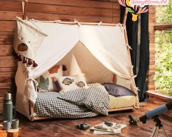 Linen Tipi Bed Canopy, Canopy for Tent Bed, Linen Curtain Teepee Cover, Teepee Tent for Toddlers House Bed, Custom Size, Gifts for Kid