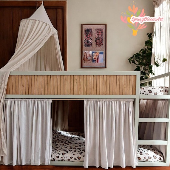 Linen Bunk Bed Curtain, Toddler Bed Canopy, Ikea Kura Curtain, House Bed Linen Cover, Bunk Bed Privacy Curtains, Custom Size, Gift for Kid