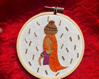 Pakistani girl embroidery-Hand Embroidery- Embroidered Home Decor  -Mini Embroidery Hoop