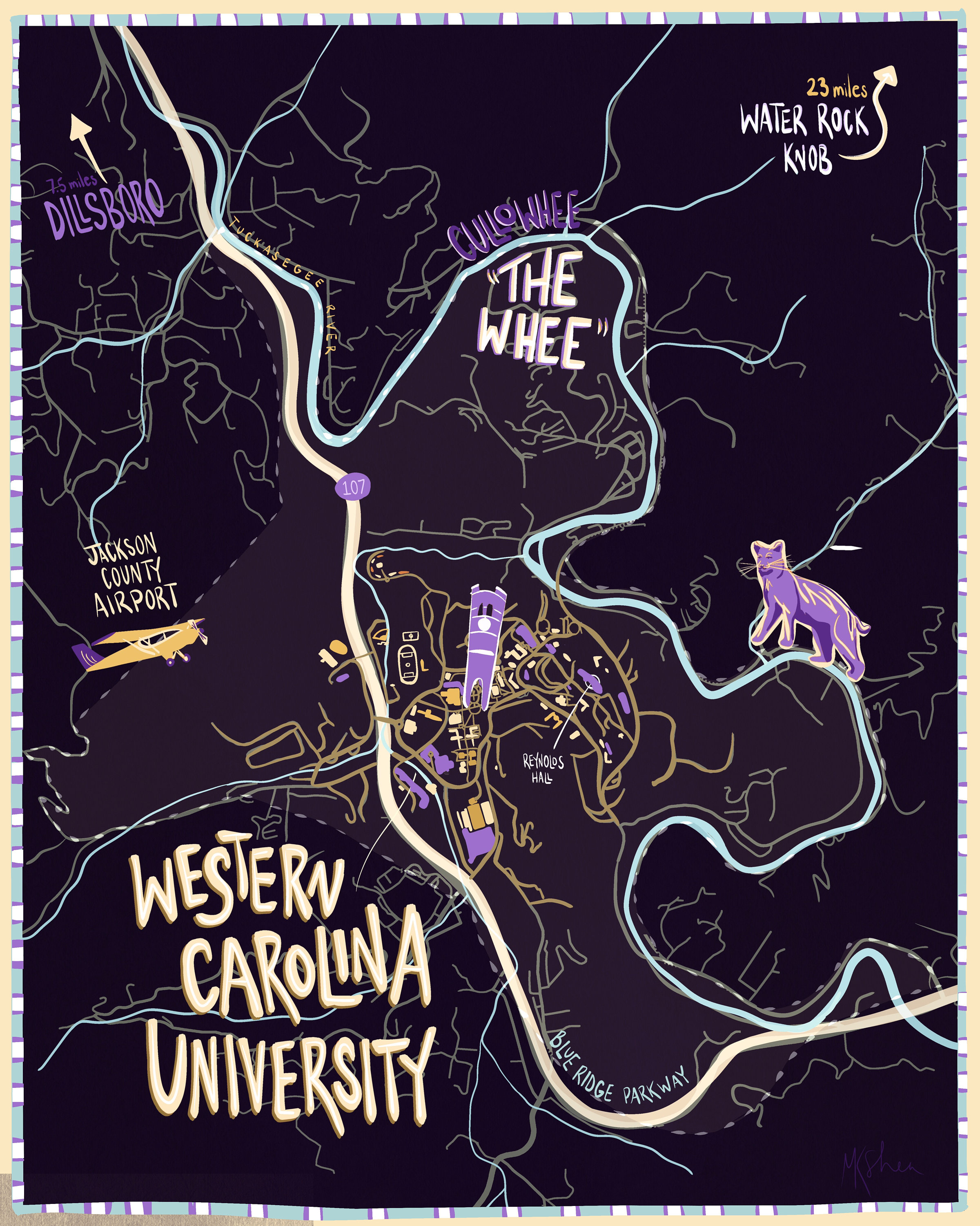 Western Carolina University Map (purple) Etsy