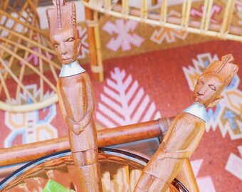 Vintage Salad Servers, Wooden Salad Servers, African Inspired Salad Servers