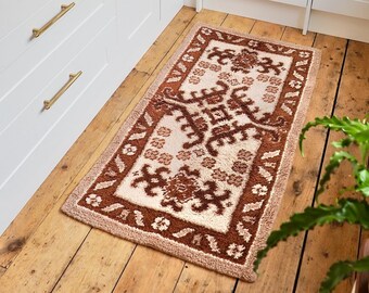 Vintage Berber Brown and Cream 70s Area Rug