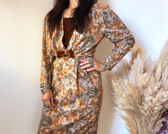 Velour 80s Floral Party Dress with Bow