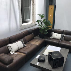 1970s 70s Vintage Retro Brown Leather Part Modular Corner Sofa & Coffee Table De Sede style mid-century modern MCM West German