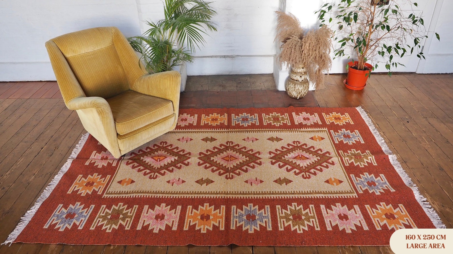 Rust Earth Cream Turkish Kilim Area Rug / Turkish Rug / Ikat Rug ...