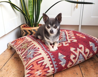 Red and Cream 70 X 70 cm Pet Cat Dog Bed Cushion Aztec Boho Southwestern Geometric Tribal