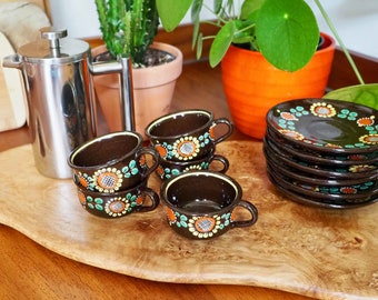 Vintage Hand painted Brown Espresso Cups and Saucers