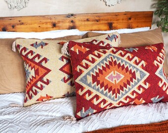 45 X 70 Red Cream Diamond /Ikat Cushion/Kilim Cushion/Aztec Cushion/Boho Cushion/Southwestern Cushion