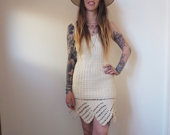 Vintage Heavy Knit Cream Crochet Dress
