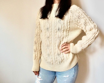 Vintage Chunky Cable Knit Cream Wool Jumper