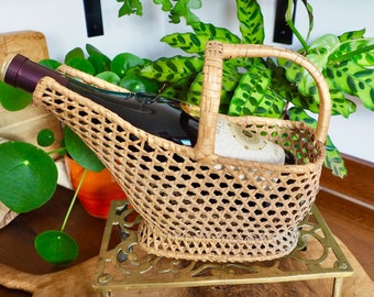 70s Woven Wicker Wine Carafe Holder