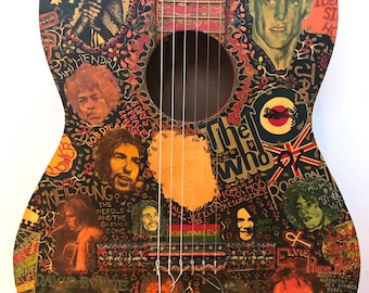 Verzamelbaar uniek kunstwerk bespeelbare beschilderde vintage gitaar