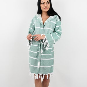 Soft Beach Cloth, Organic Bathrobe, Cotton Pajama, Turkish Bathrobe, Gift Kimono, Terry bathrobe, Green Bathrobe, Striped Kimono, Bathrobe