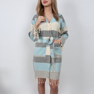 Cotton Pajama, Turkish Bathrobe, Wedding Gift Robe, Chic Beach Wear, Morning Grow, Organic Bathrobe, Housecoat, Bordered Kimono, Bathrobe