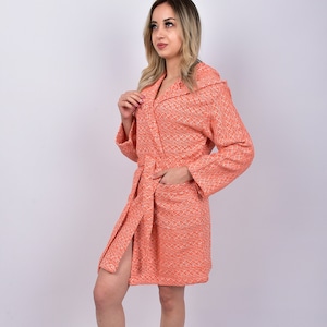 Turkish Bathrobe, Personalized Robe, Bachelor Party Gown, Cotton Beach Dress, Chic Housecoat, Organic Bathrobe, Orange Kimono, Bathrobe 165