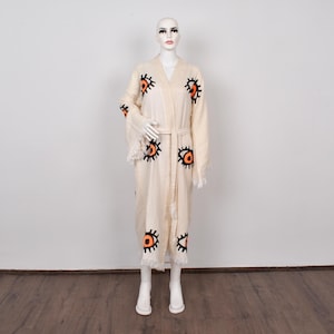 Muslin Dressing Gown, Personalized Gift Kimono, Bachelorette Party Robe, Evil Eye Design Beach Wear, Robe-Kimn