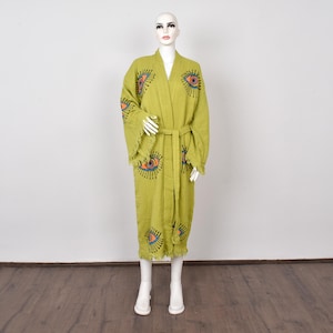 Muslin Beach Wear, Personalized Kimono, Evil Eye Design Bathrobe, Morning Dressing Gown, Robe-Kimn