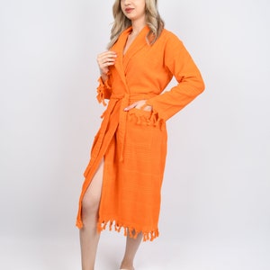 Bridal Shower Gown, Turkish Bathrobe, Personalized Gift Robe, Organic Bathrobe, Absorbent Beach Cloths, Orange Terry Kimono, Bathrobe 275