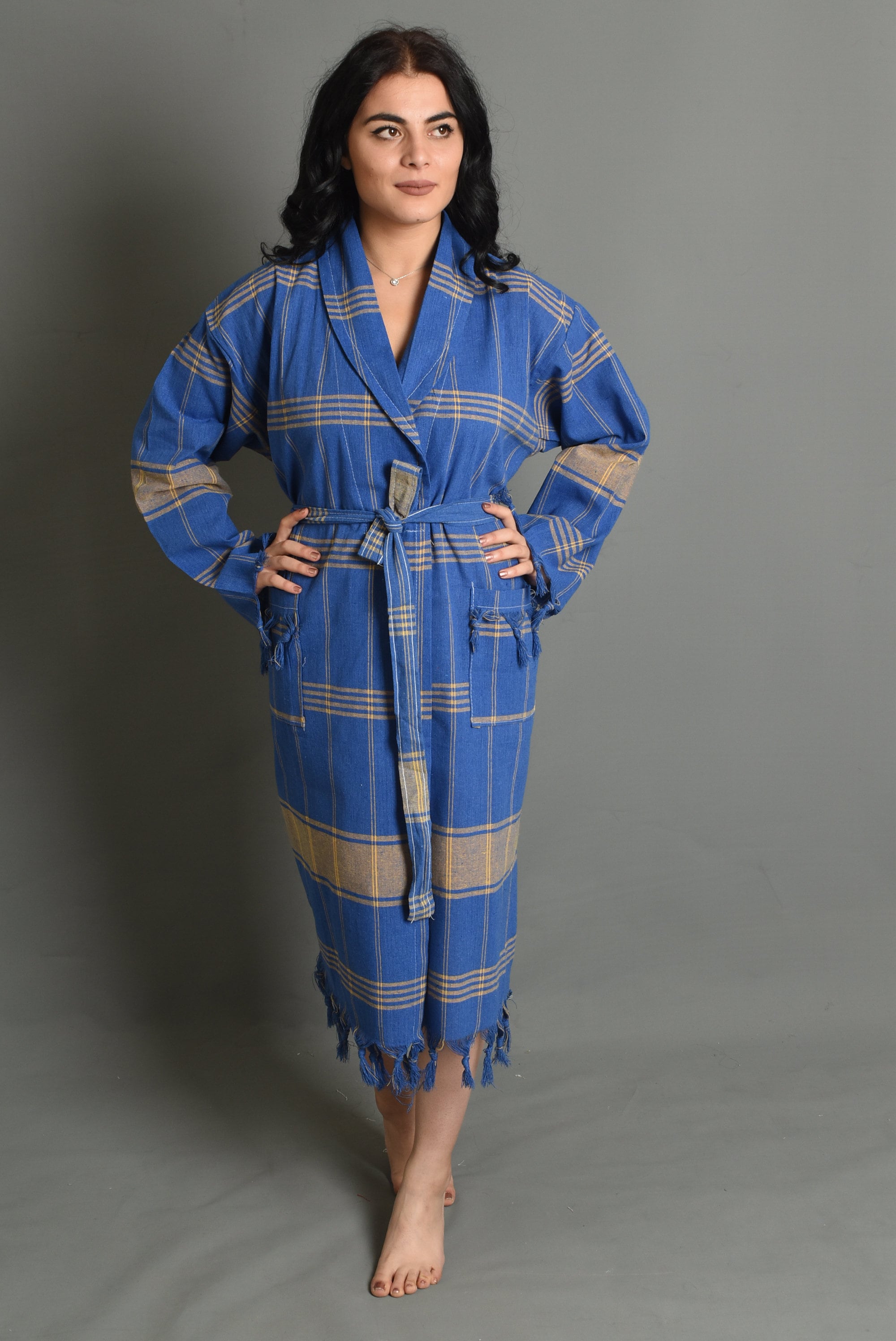 Blue Bathrobe Towel Turkish Bathrobes Pareo Cotton Striped Etsy