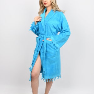 Wedding Gift Robe, Organic Bathrobe, Personalized Robe, Beach Cloths, Morning Gown, Turkish Bathrobe, Turquoise Terry Kimono, Bathrobe 265