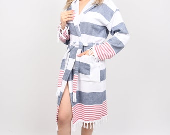 Turkish Bathrobe, Morning Dress, Wedding Gift Robe, Organic Bathrobe, Soft Spa Dress, Beach Gown, Cotton Pajama, Terry Kimono, Bathrobe 295