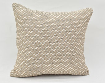 Organic Cotton Pillow, Soft Lumbar Pillow, 16x16 inches Pillow, Turkish Pillow, Beige Pillow, Gift Cushion Cover, Bedroom Pillow Mn40x40-311