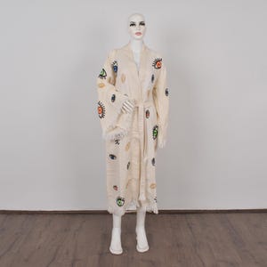 Muslin Beach Dress, Personalized Wedding Gift Kimono, Soft Housecoat, Evil Eye Design Robe, Robe-Kimn