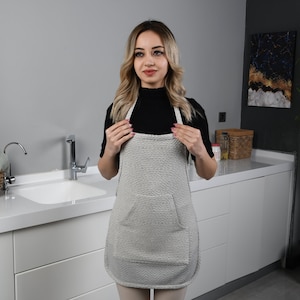 Dish Washing Smock, Personalized Apron, Turkish Towel Apron, Soft Cooking Apron, Kitchen Gift for Her, Gray Smock, Light Gray Smock, Aprn 60