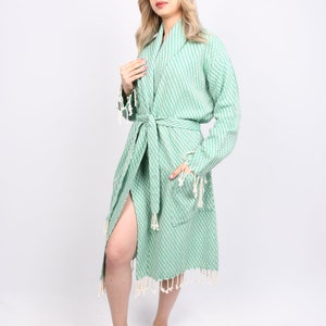 Bridesmaid Gift Gown, Organic Bathrobe, Cotton Beach Dress, Turkish Bathrobe, Morning Cloths, Soft Kimono, Green Bath Wear, Bathrobe 319