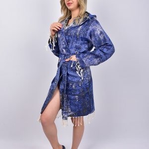 Personalized Robe, Organic Bathrobe, Wedding Gift Robe, Turkish Bathrobe, Cotton Beach Dress, Hammam Cloths, Blue Kimono, Bathrobe 185
