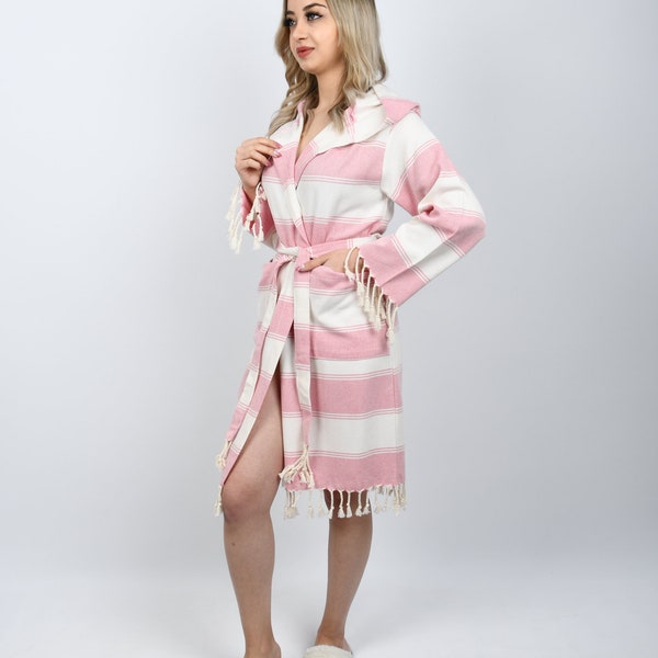 Spa Robe, Bridesmaid Gift Gown, Organic Bathrobe, Turkish Bathrobe, Chich Beach Dress, Pink Morning Cloths, Cotton Kimono, Bathrobe 217