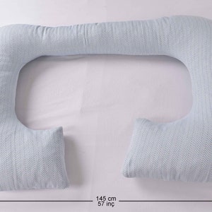 Full Body Pillow with Organic Cotton Cover, Comfort Pregnancy Pillow, C Pregnancy Pillow, For Mother and Baby, Blue Chevron Cushion,