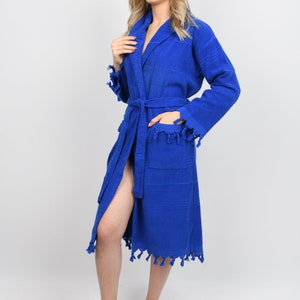 Organic Bathrobe, Personalized Robe, Turkish Bathrobe, Wedding Gift Robe, Morning Gown, Soft Beach Cloths, Blue Terry Kimono, Bathrobe 280