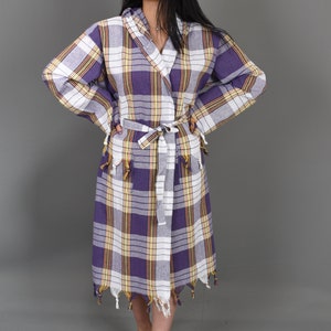 Purple Turkish Towel Bathrobes Robes Plaid SPA Cotton Robes Wedding Bathrobes Turkish Bathrobe Dressing Gown Beach Cloth Kimonos Bathrobe