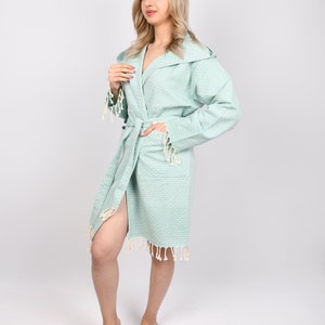 Bridal Shower Gown, Turkish Bathrobe, Personalized Gift Robe, Organic Bathrobe, Beach Cloths, Mint Kimono, Blue Striped Pajama, Bathrobe 253