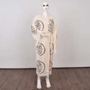 Muslin Morning Gown, Personalized Beach Kimono, Sun Patterned Bathrobe, Wedding Gift Kimono, Robe-Kimn