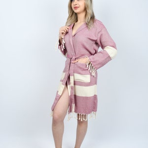 Personalized Robe, Turkish Bathrobe, Wedding Gift Robe, Pajama Party Gown, Organic Bathrobe, Housecoat, Damson Kimono, Bathrobe 199