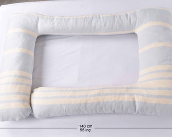 ソフトコットン妊婦用枕、ブルーシェブロン枕、全身枕、授乳枕、妊婦用枕、妊婦へのギフト、マタニティ枕